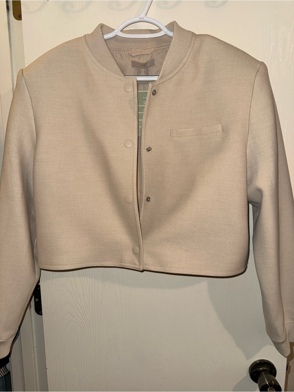 H&M Cropped Bomber Jacket in Light Beige